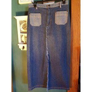 Kyoto Kasuals Jean Denim Modest Long Skirt Size 9 Slit Straight Juniors